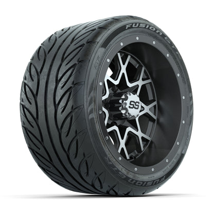 GTW® Vortex 2 Matte Gray/Machined 12 in Wheels with 215/40-R12 Fusion GTR Steel Belt Radial Street Tires – Full Set