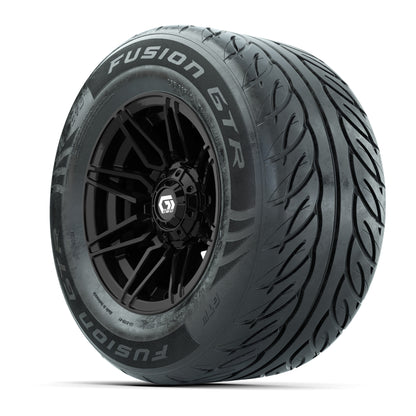 GTW® Stealth Gloss Black 12 in Wheels with 255/55-R12 Fusion GTR Steel Belt Radial Street Tires – Full Set