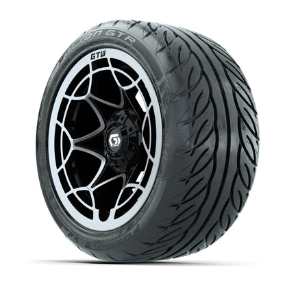 GTW® Nexus Black with Silver Face 14 in Wheels with 225/40-R14 Fusion GTR Steel Belt Radial Street Tires – Full Set