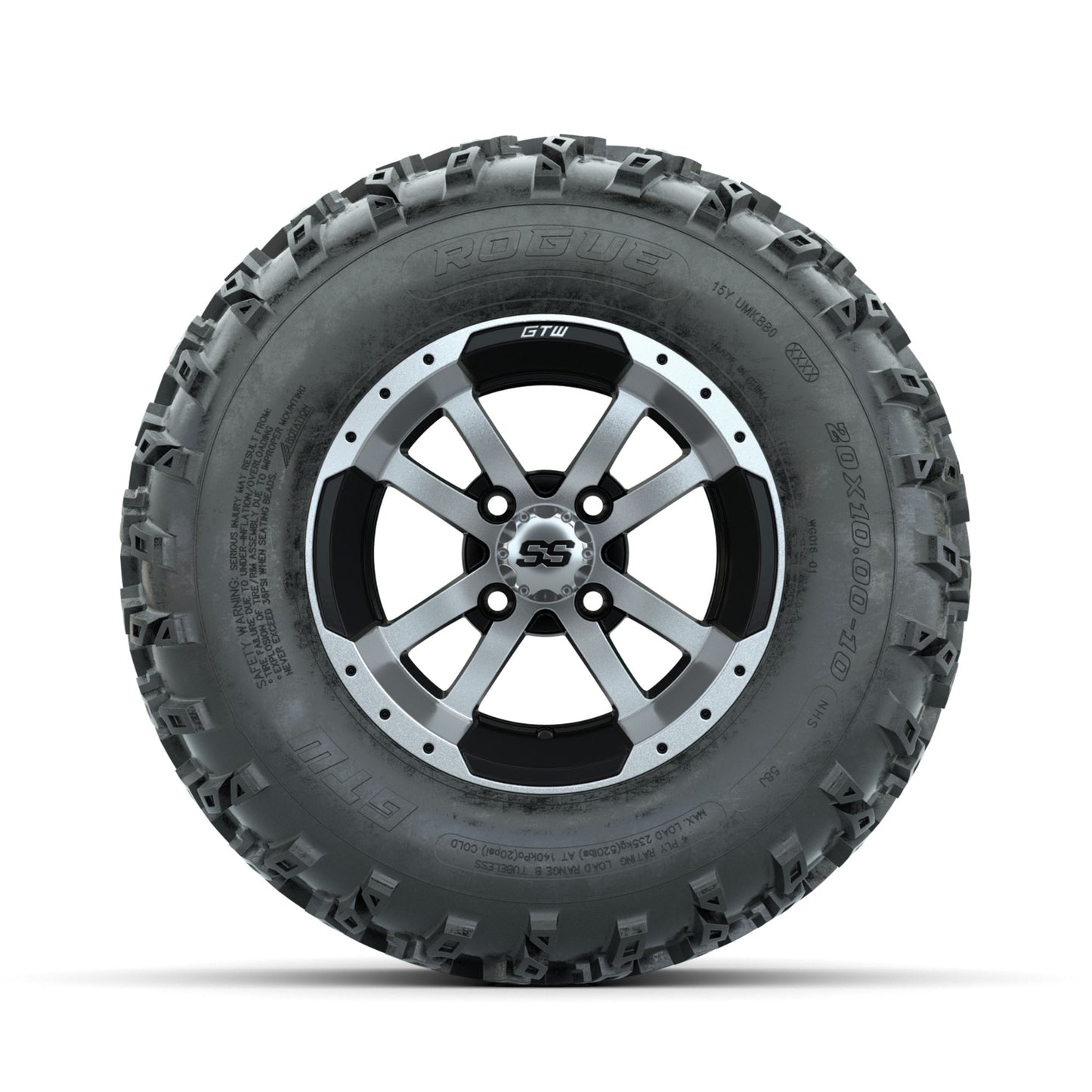 GTW Storm Trooper Machined/Black 10 in Wheels with 20x10.00-10 Rogue All Terrain Tires – Full Set