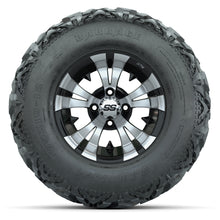 GTW® Vampire Black/Machined 12 in Wheels with 25X10-12 Barrage Mud Tires – Full Set