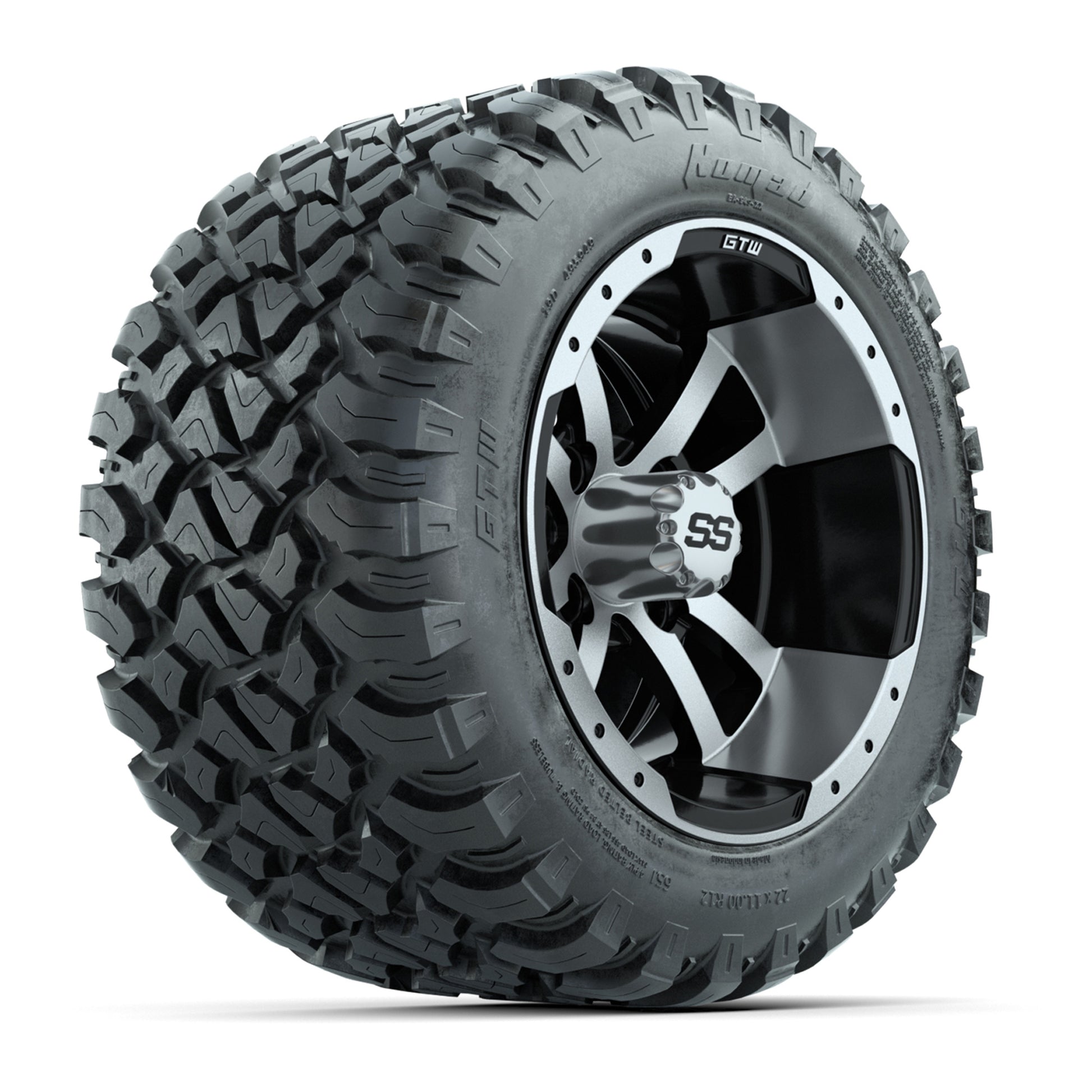 GTW® Storm Trooper Black/Machined 12 in Wheels with 22X11-R12 Nomad Steel Belt Radial All-Terrain Tires - Full Set