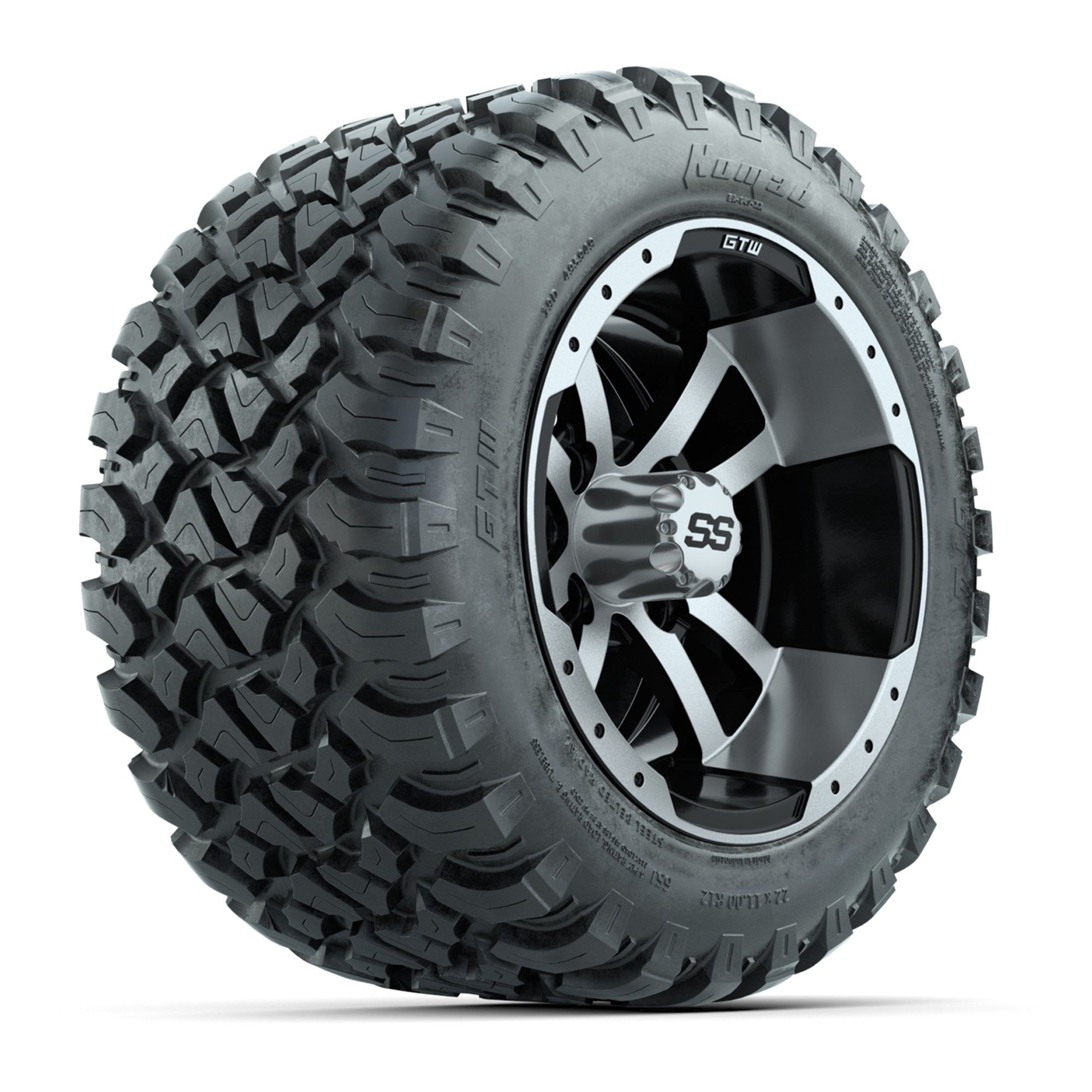 GTW® Storm Trooper Black/Machined 12 in Wheels with 22X11-R12 Nomad Steel Belt Radial All-Terrain Tires - Full Set