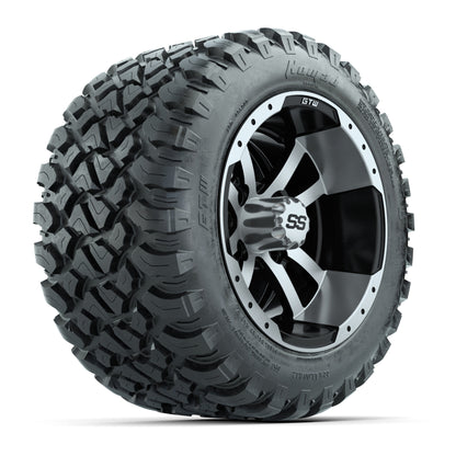 GTW® Storm Trooper Black/Machined 12 in Wheels with 22X11-R12 Nomad Steel Belt Radial All-Terrain Tires - Full Set