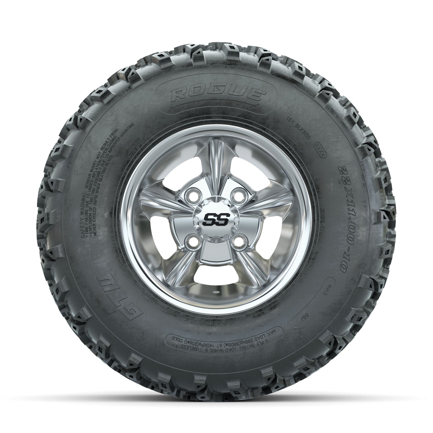 GTW Godfather Chrome 10 in Wheels with 22x11.00-10 Rogue All Terrain Tires – Full Set