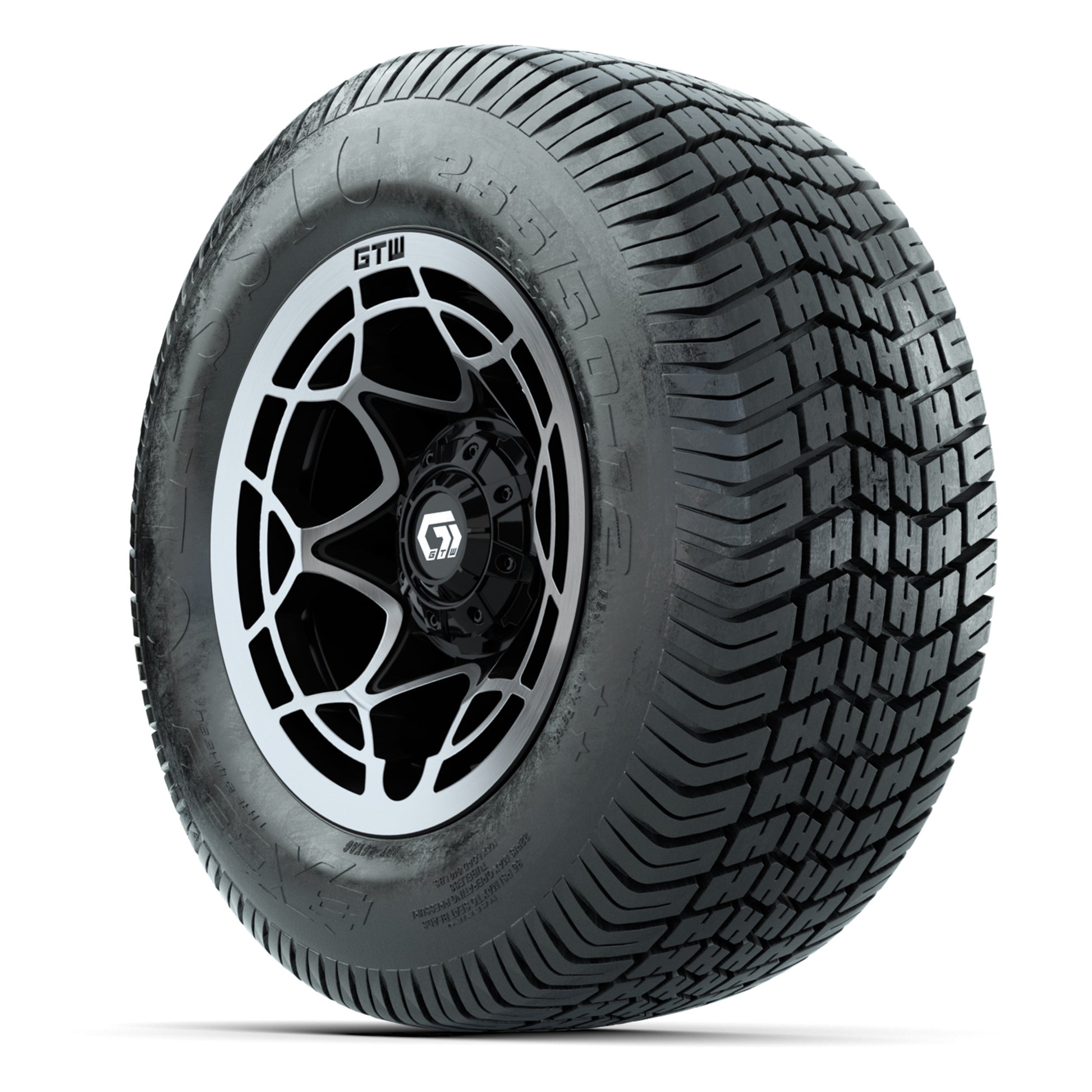 GTW® Nexus Black/Silver 12 in Wheels with 255/50-12 Excel Classic Street Tires – Full Set