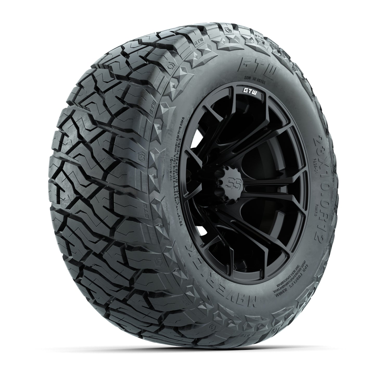 GTW Spyder Matte Black 12 in Wheels with 23x10.00-R12 Maverick All-Terrain Tires – Full Set
