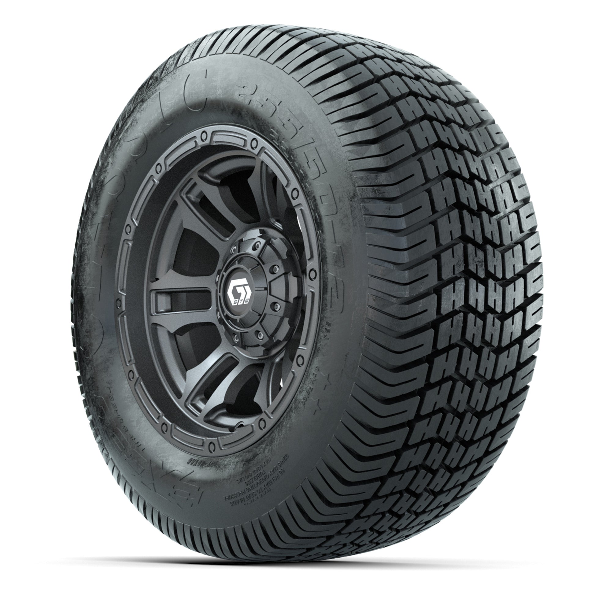 GTW® Shogun Gunmetal 12 in Wheels with 255/50-12 Excel Classic Street Tires – Full Set