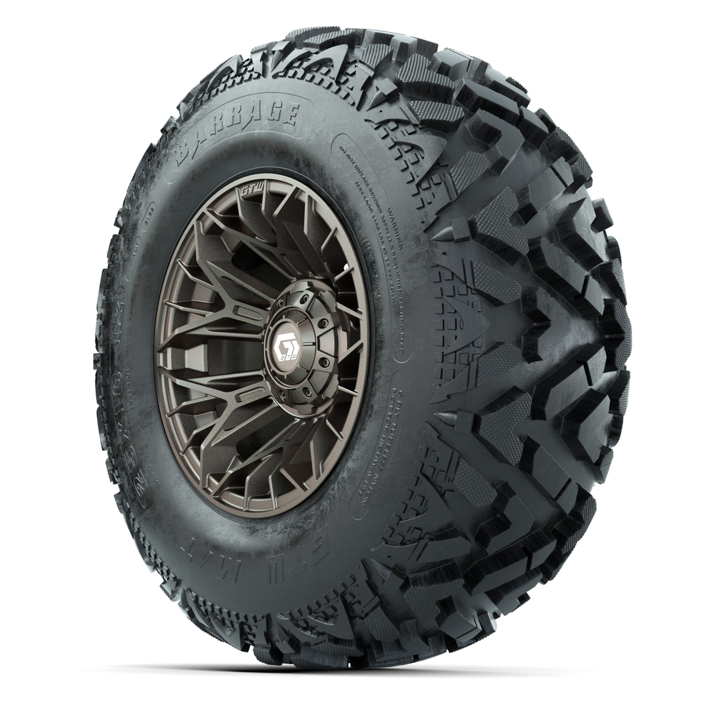 GTW® Stellar Matte Bronze 12 in Wheels with 25X10-12 Barrage Mud Tires – Full Set