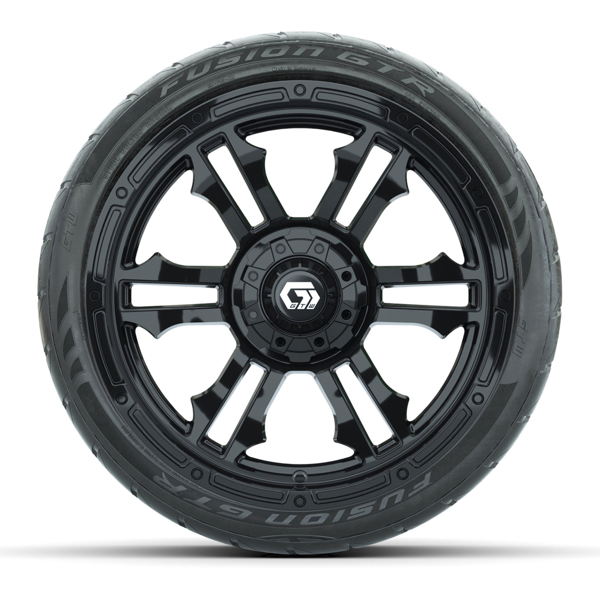 GTW® Shogun Gloss Black 15 in Wheels with 215/40-R15 Fusion GTR Steel Belted Street Tires – Full Set