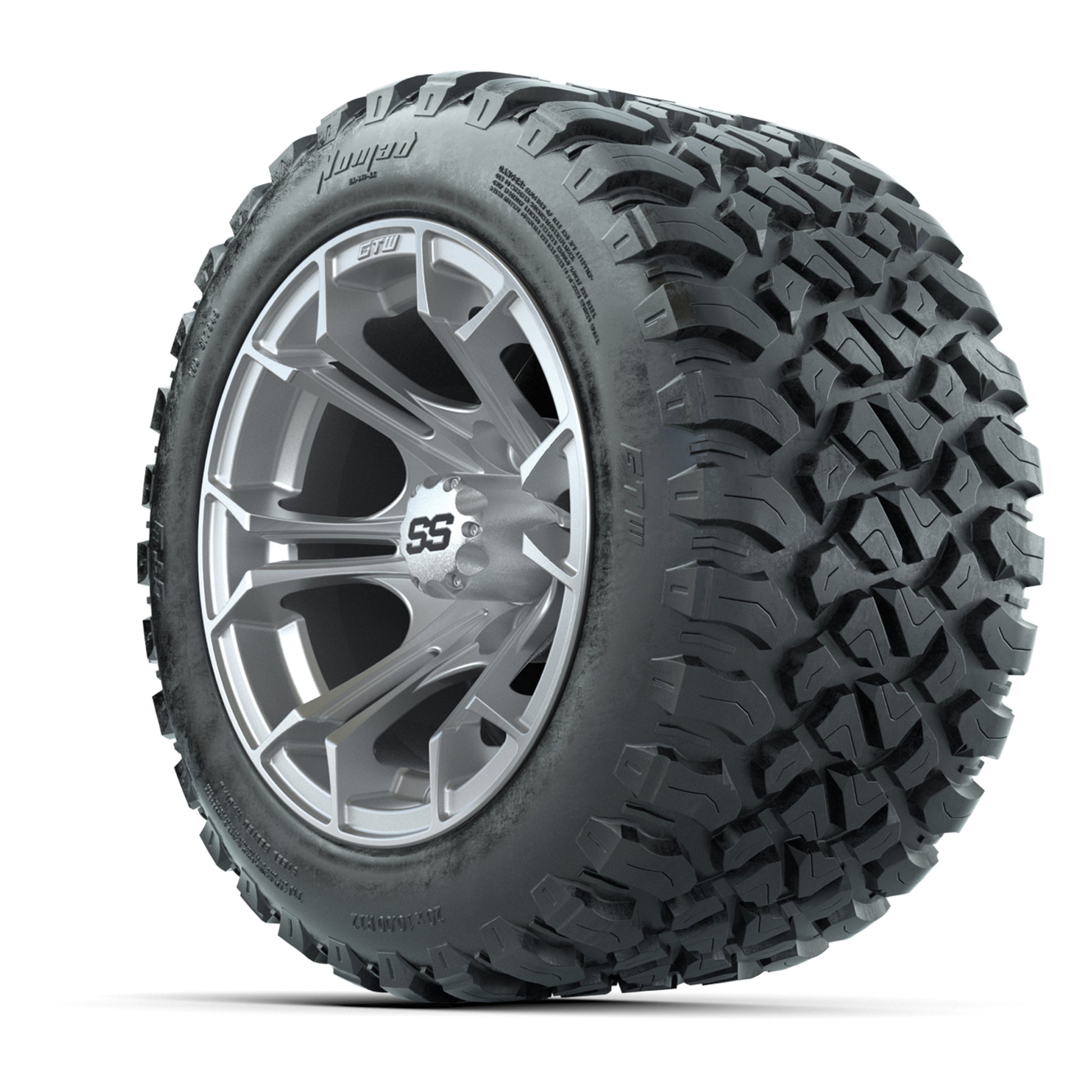 GTW® Spyder Silver Brush 12 in Wheels with 20X10-12 Nomad Steel Belt Radial All-Terrain Tires – Full Set