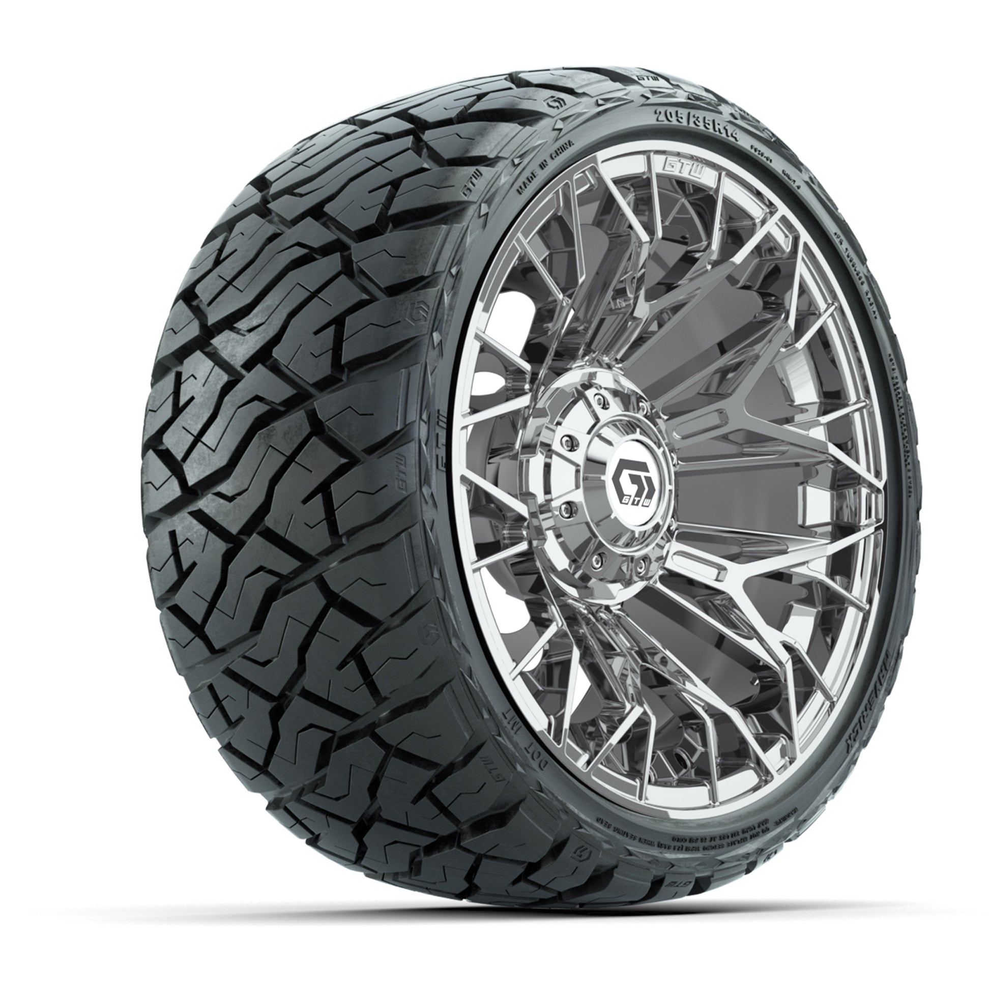 GTW Stellar Chrome 14 in Wheels with 205/35-R14 Maverick Low-Profile All-Terrain Tires - Full Set