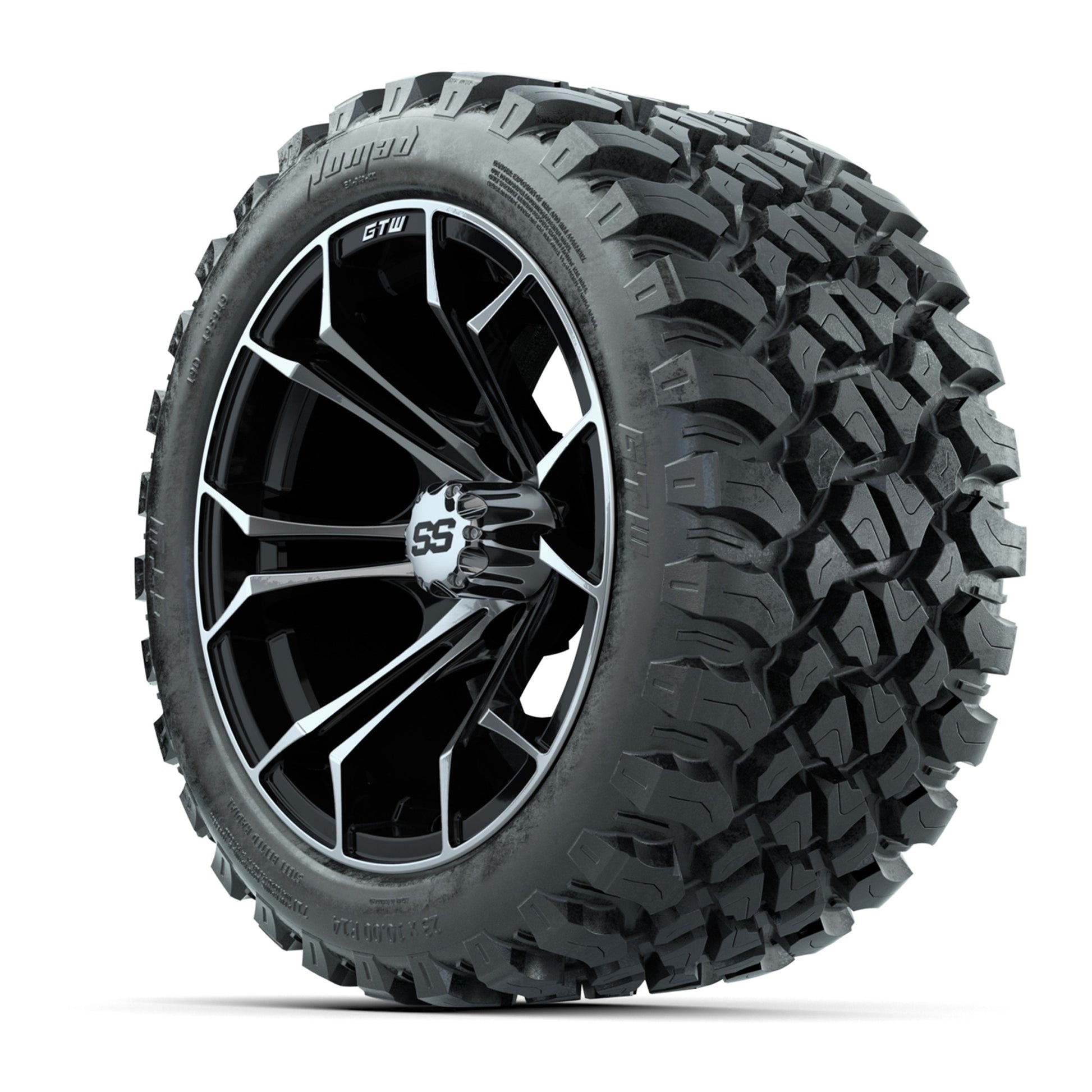 GTW Spyder Machined/Black 14 in Wheels with 23x10-14 GTW Nomad All-Terrain Tires – Full Set