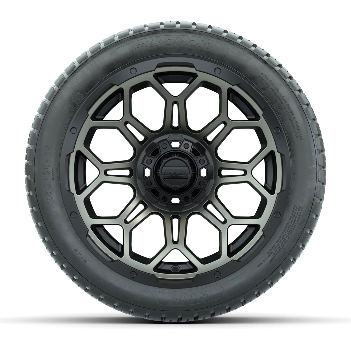 GTW® Bravo Black/Bronze 14 in Wheels with 205/30-R14 Fusion Street Tires – Full Set