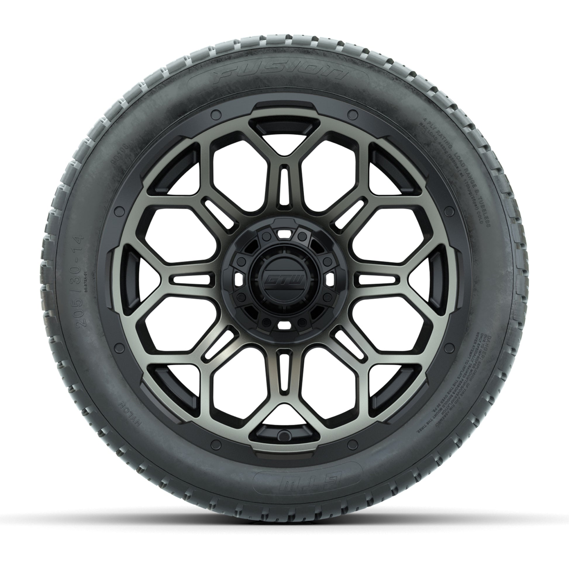 GTW® Bravo Black/Bronze 14 in Wheels with 205/30-R14 Fusion Street Tires – Full Set