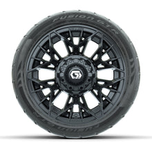 GTW® Stellar Black 12 in Wheels with 215/40-R12 Fusion GTR Steel Belt Radial Street Tires – Full Set
