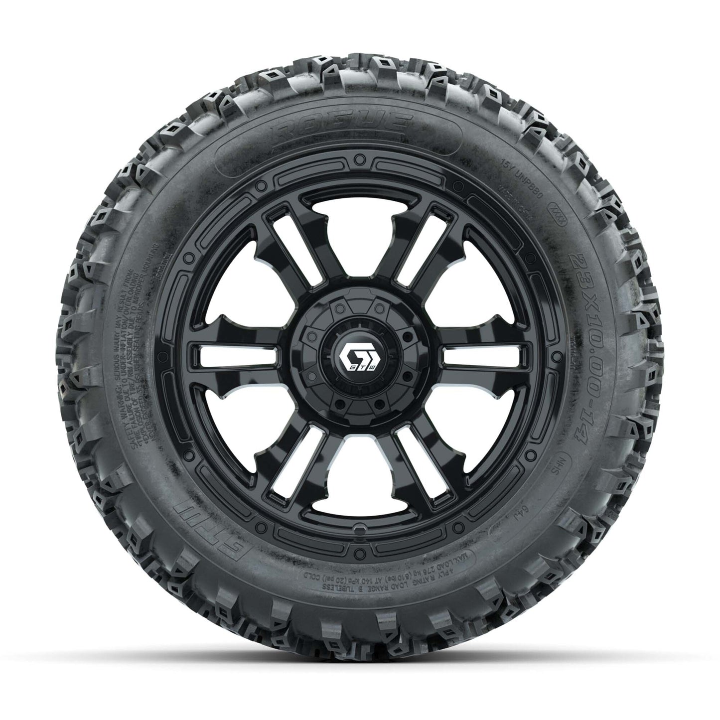 GTW® Shogun Gloss Black 14 in Wheels with 23X10.00-14 Rogue All-Terrain Tires – Full Set