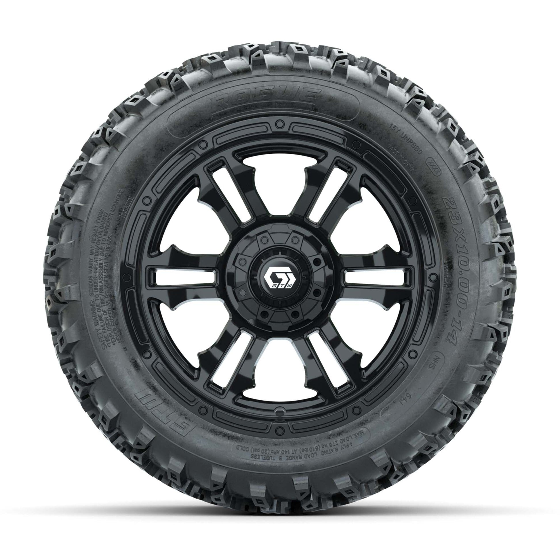GTW® Shogun Gloss Black 14 in Wheels with 23X10.00-14 Rogue All-Terrain Tires – Full Set