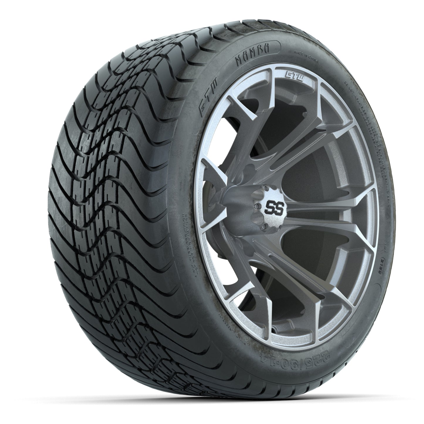 GTW Spyder Silver Brush 14 in Wheels with 225/30-14 Mamba Street Tires – Full Set