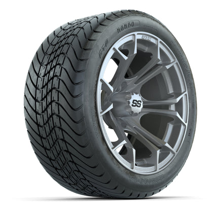 GTW Spyder Silver Brush 14 in Wheels with 225/30-14 Mamba Street Tires – Full Set