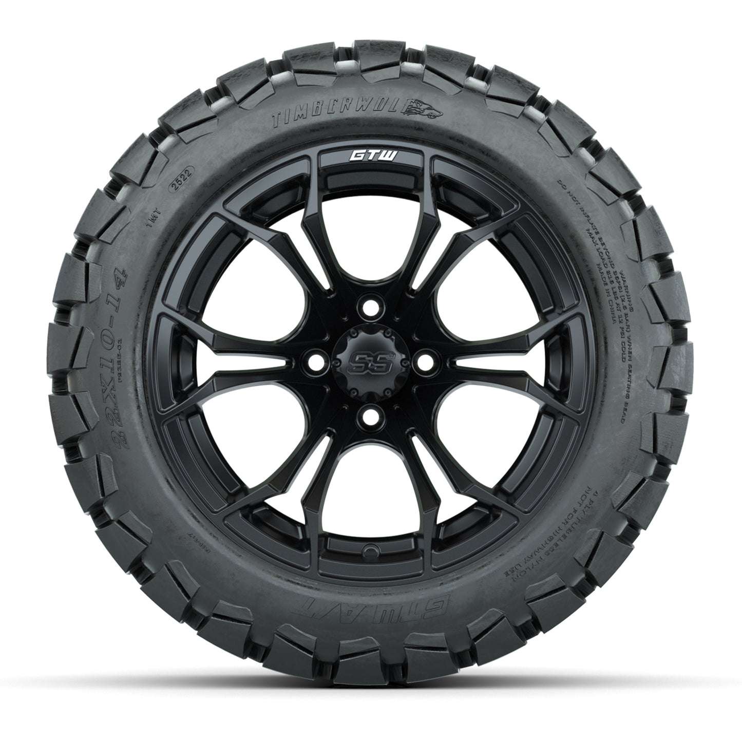 GTW Spyder Matte Black 14 in Wheels with 22x10-14 GTW Timberwolf All-Terrain Tires – Full Set