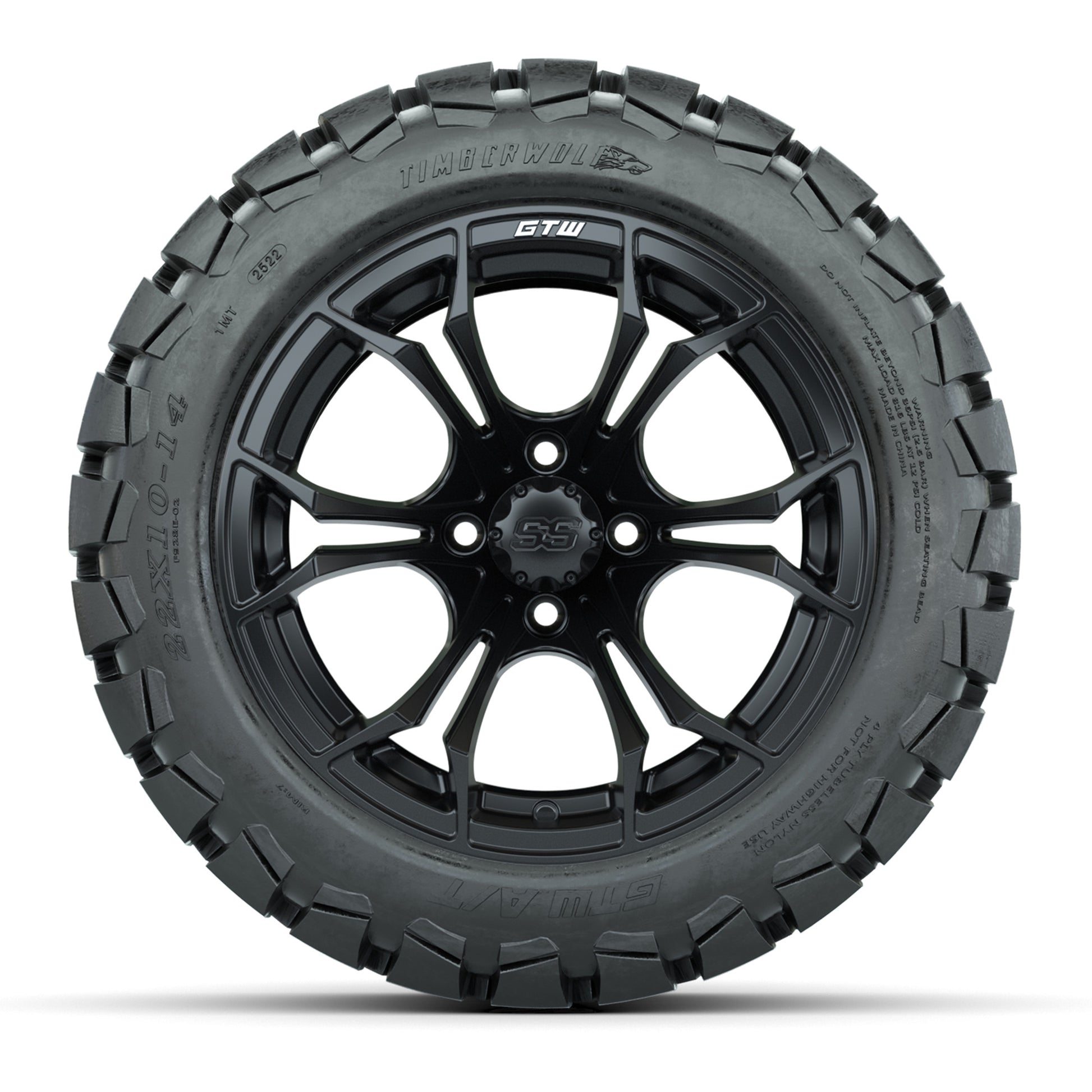 GTW Spyder Matte Black 14 in Wheels with 22x10-14 GTW Timberwolf All-Terrain Tires – Full Set
