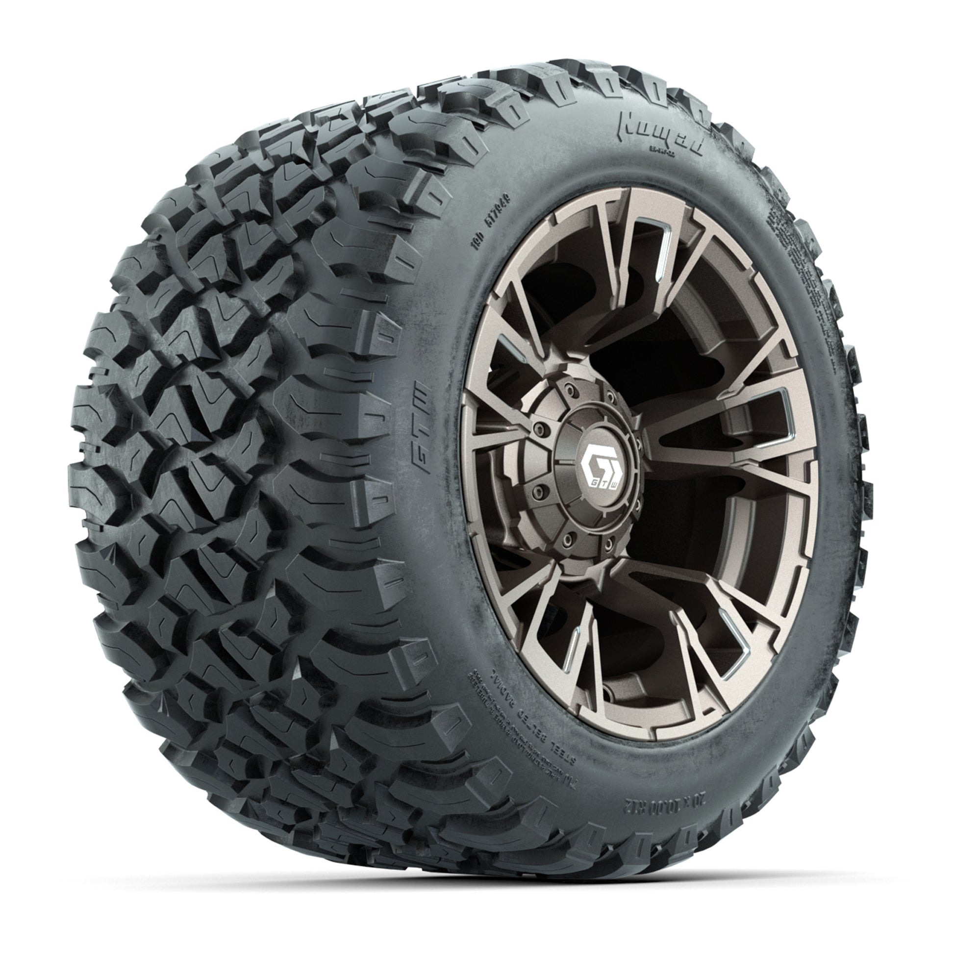 GTW® Vandal Bronze/Machined 12 in Wheels with 20X10-12 Nomad Steel Belt Radial All-Terrain Tires – Full Set