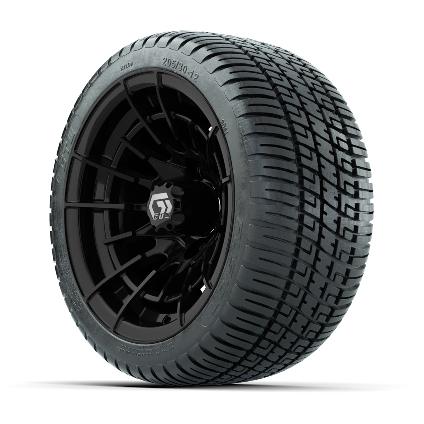GTW® Boost Gloss Black 12 in Wheels with 205/30-12 Fusion Street Tires - Full Set
