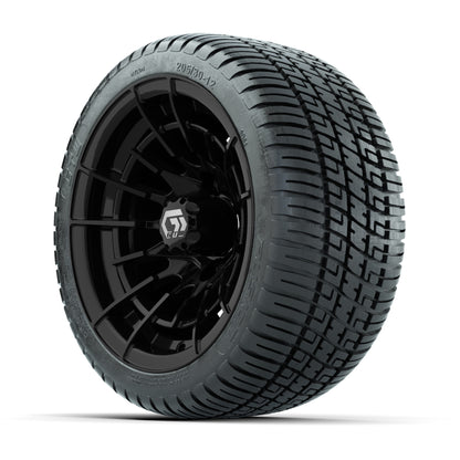 GTW® Boost Gloss Black 12 in Wheels with 205/30-12 Fusion Street Tires - Full Set