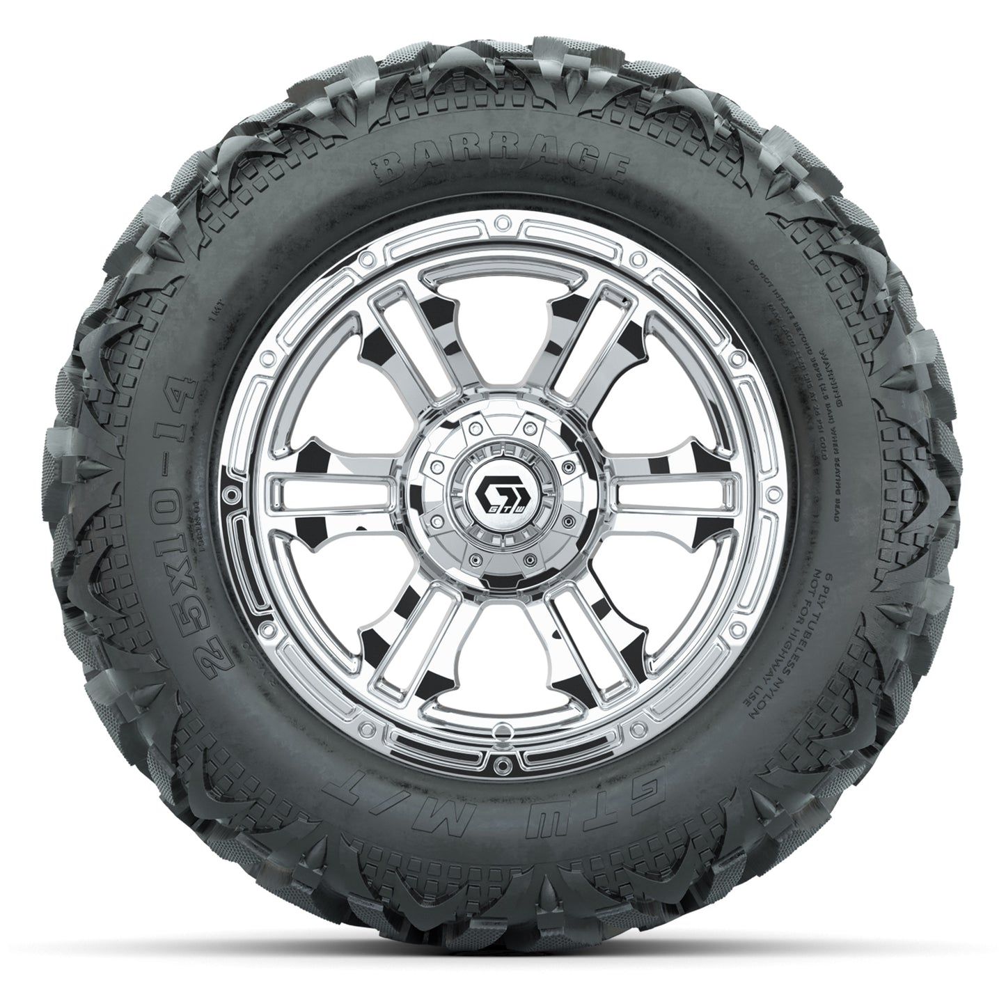 GTW Shogun Chrome 14 in Wheels with 25x10-14 Barrage Mud Tires – Full Set
