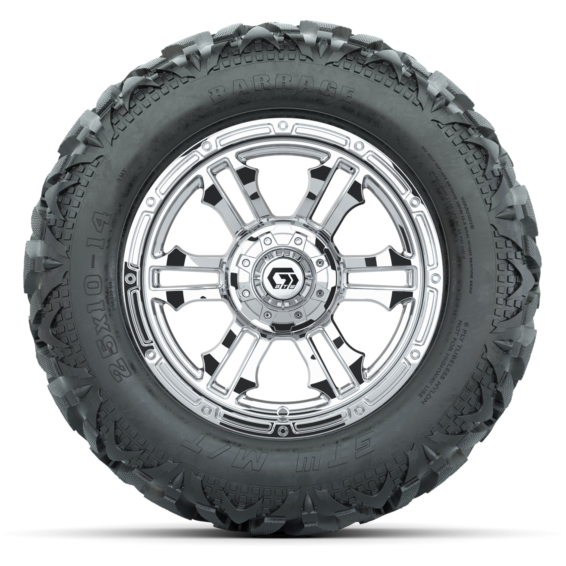GTW Shogun Chrome 14 in Wheels with 25x10-14 Barrage Mud Tires – Full Set