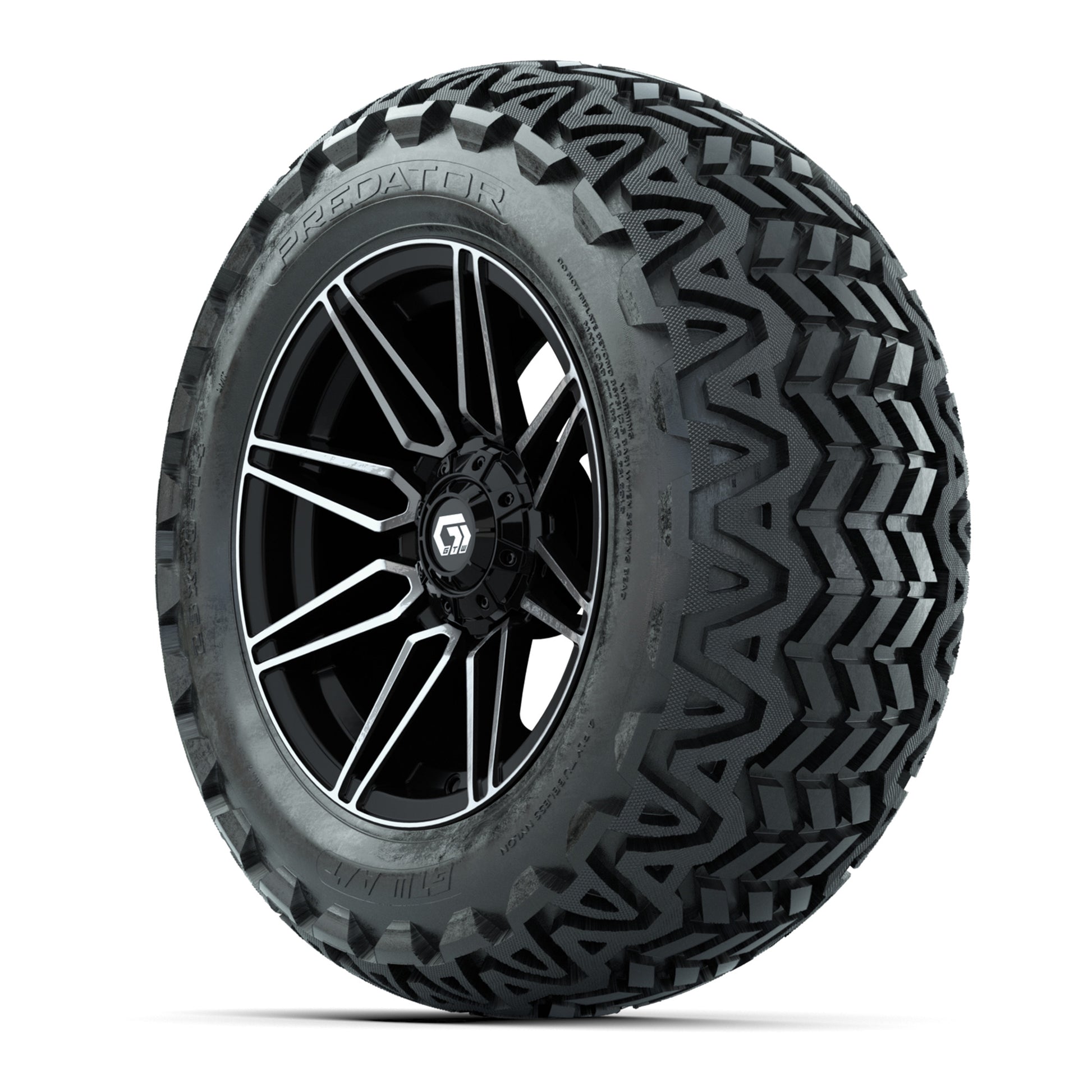 GTW® Stealth Gloss Black/Machined 14 in Wheels with 23x10-14 Predator All-Terrain Tires – Full Set