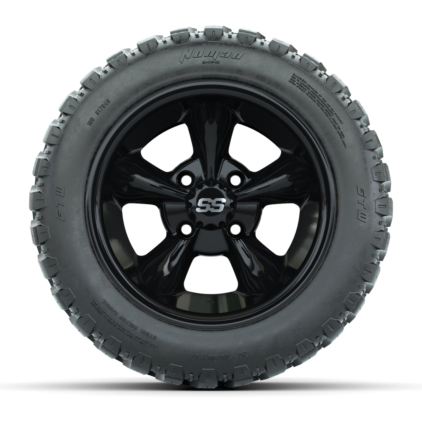 GTW® Godfather Black 12 in Wheels with 20X10-12 Nomad Steel Belt Radial All-Terrain Tires – Full Set