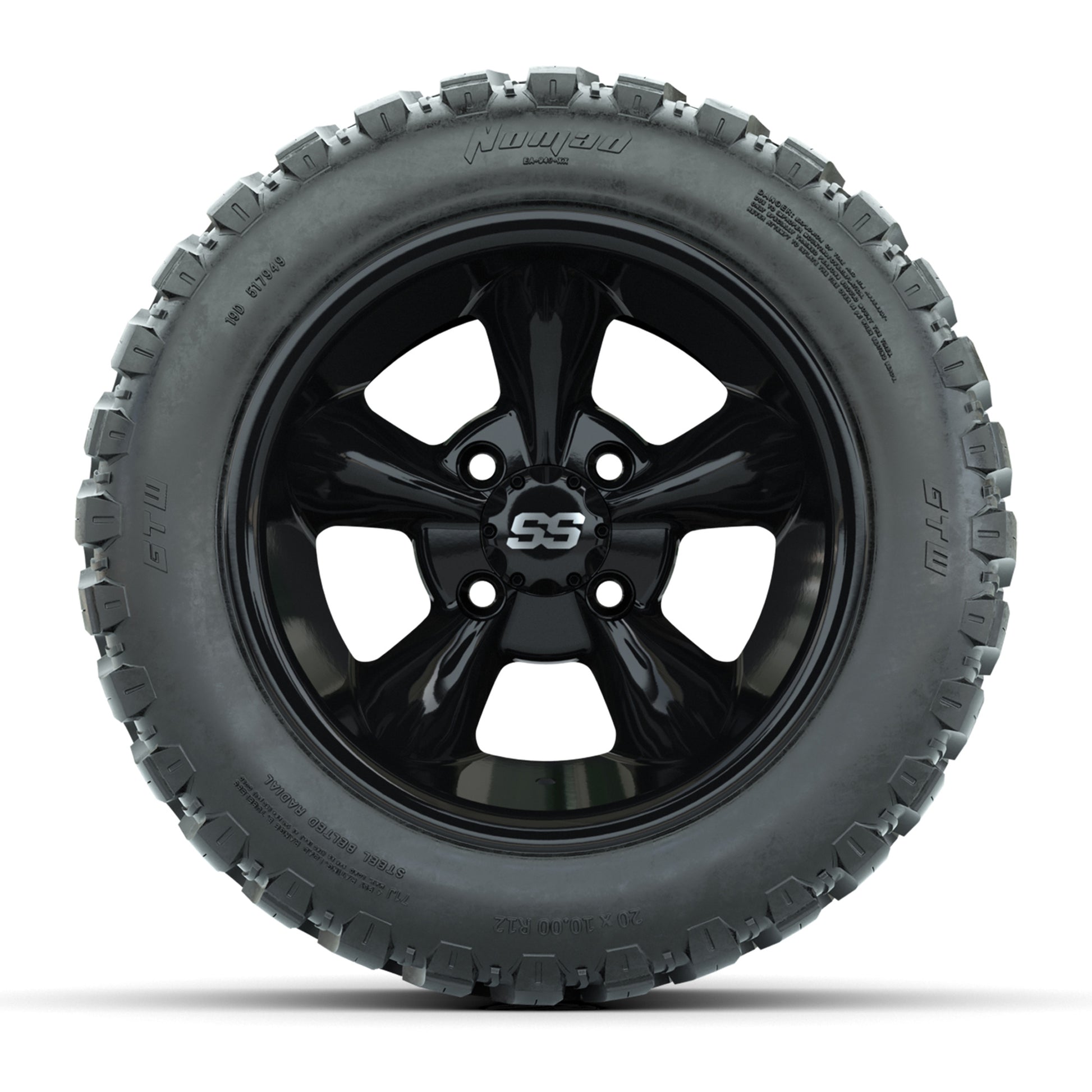 GTW® Godfather Black 12 in Wheels with 20X10-12 Nomad Steel Belt Radial All-Terrain Tires – Full Set