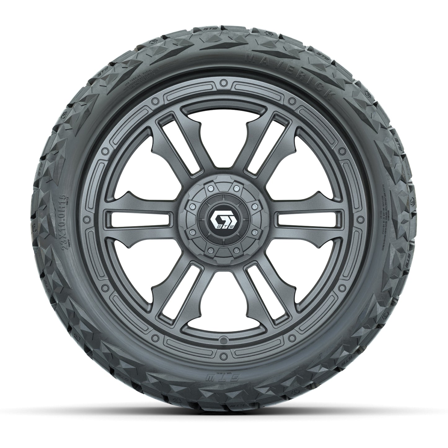 GTW Shogun Gloss Gunmetal 15 in Wheels with 23x10.00-R15 Maverick All-Terrain Tires – Full Set