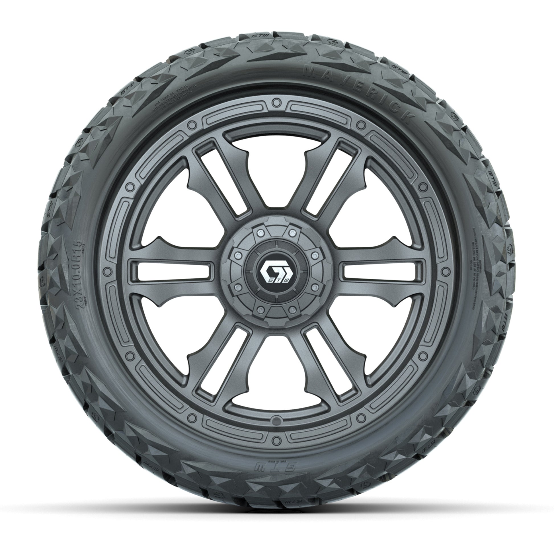 GTW Shogun Gloss Gunmetal 15 in Wheels with 23x10.00-R15 Maverick All-Terrain Tires – Full Set