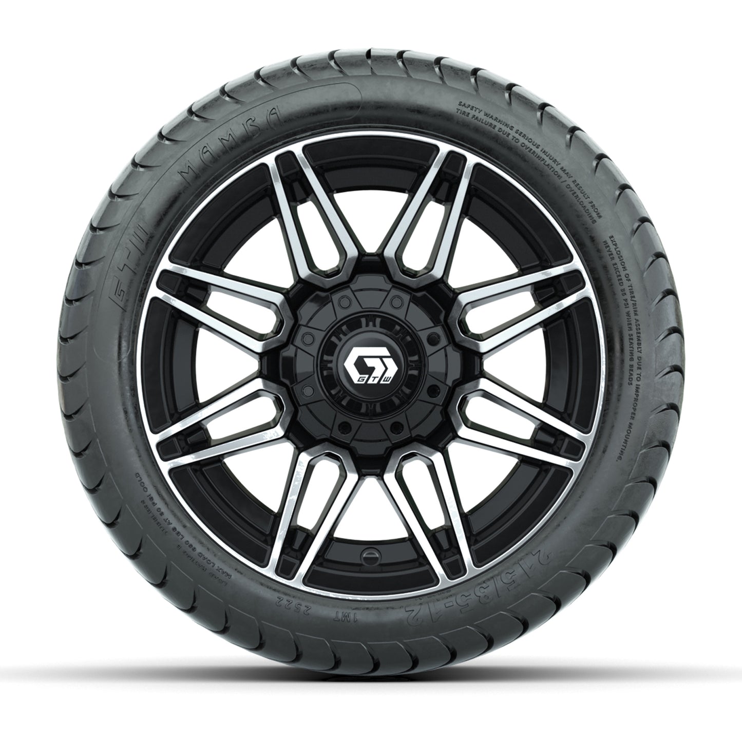 GTW® Stealth Black/Machined 12 in Wheels with 215/35-12 Mamba Street Tires – Full Set