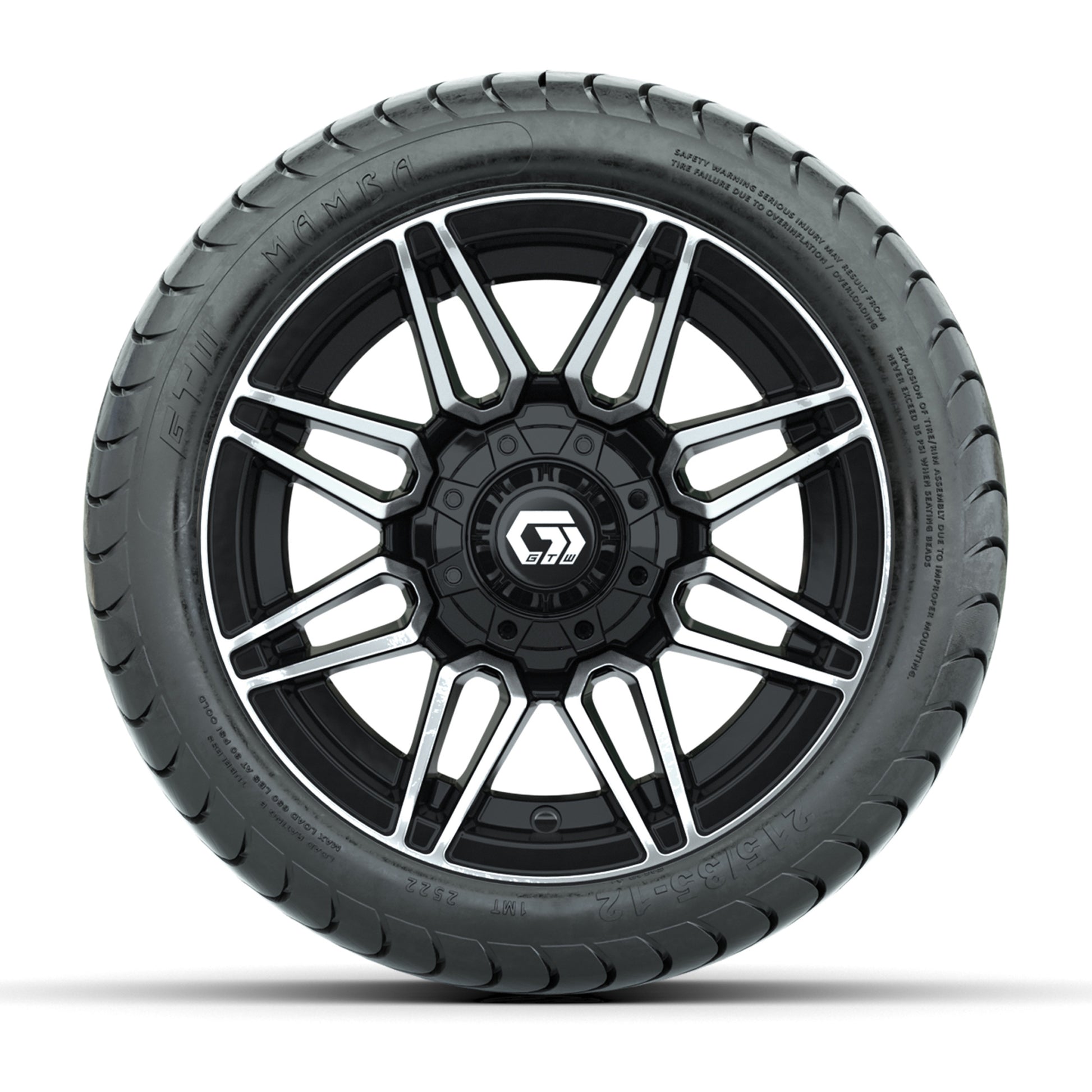 GTW® Stealth Black/Machined 12 in Wheels with 215/35-12 Mamba Street Tires – Full Set