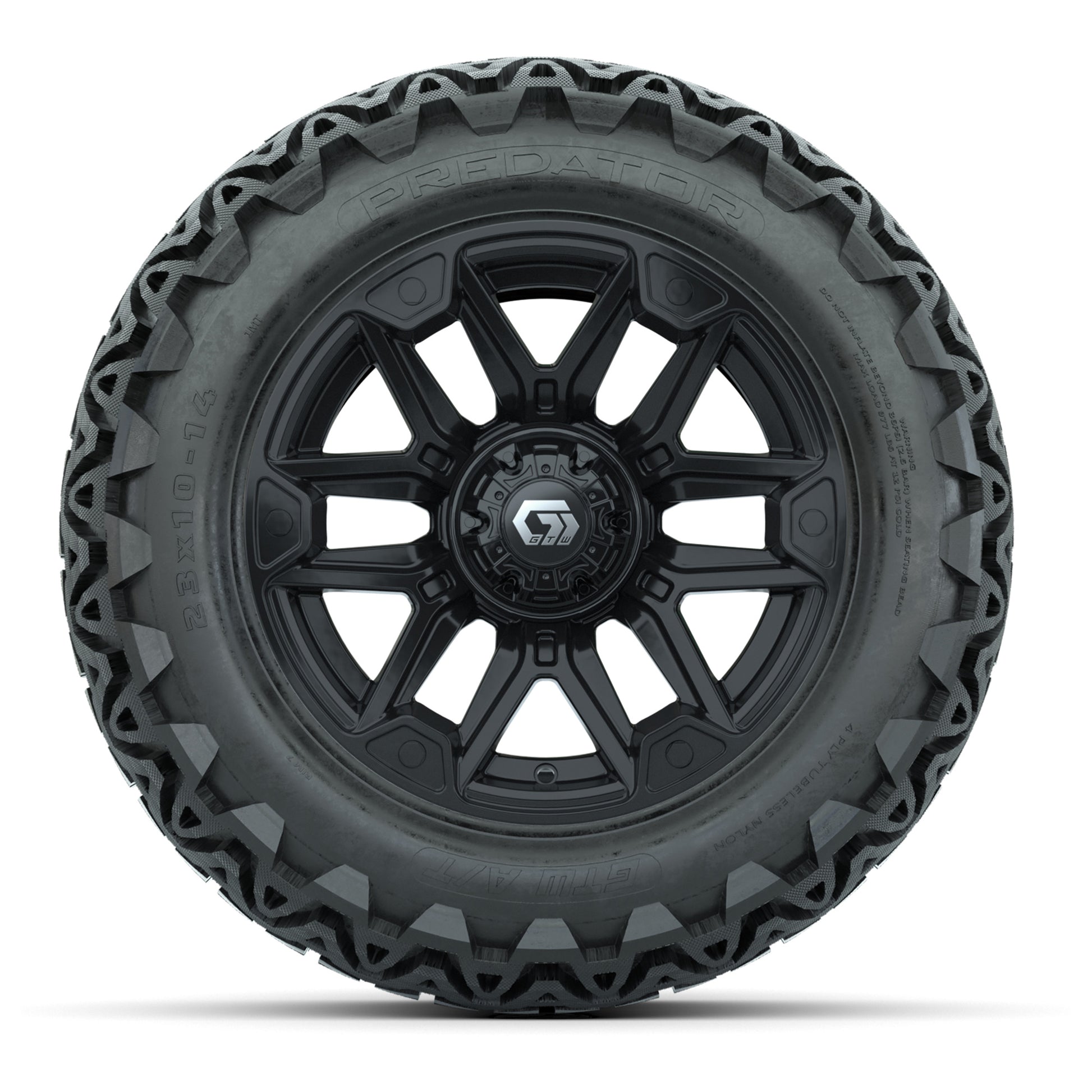 GTW® Graffiti Gloss Black 14 in Wheels with 23x10-14 Predator All-Terrain Tires – Full Set