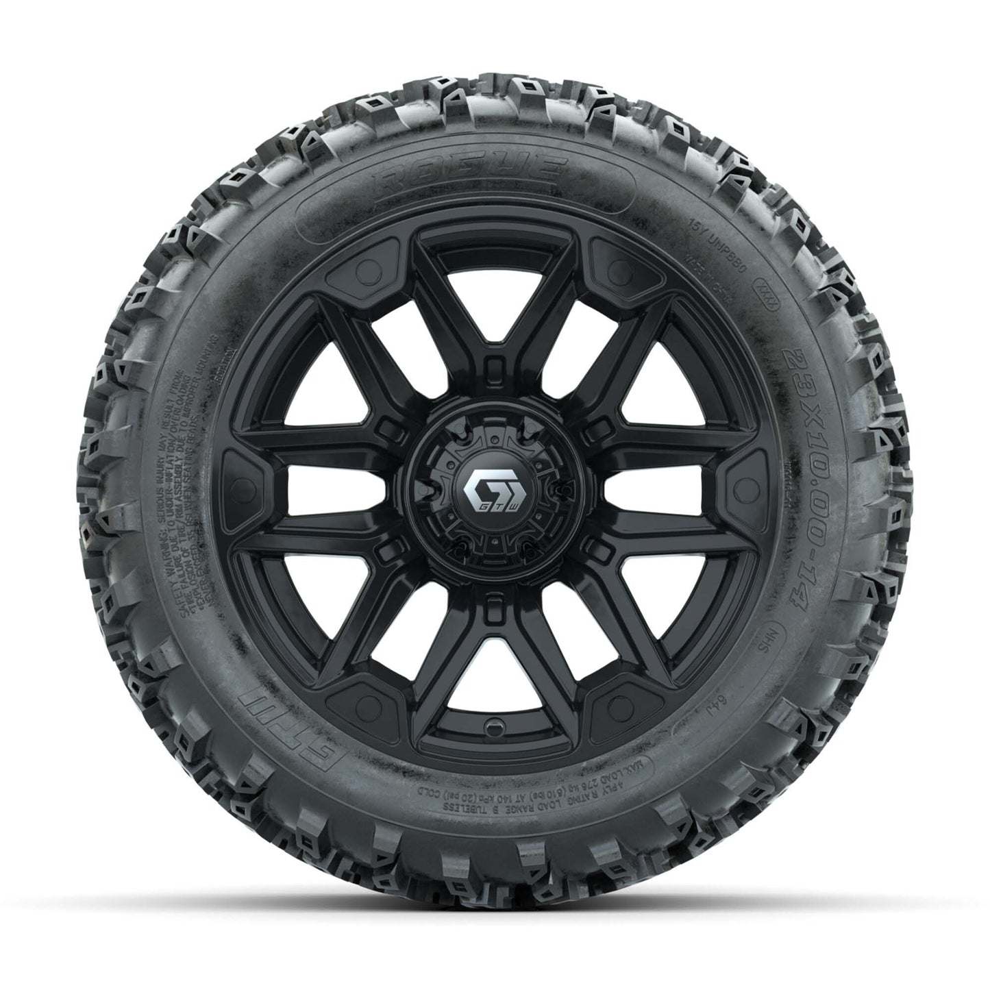 GTW® Graffiti Gloss Black 14 in Wheels with 23X10.00-14 Rogue All-Terrain Tires – Full Set