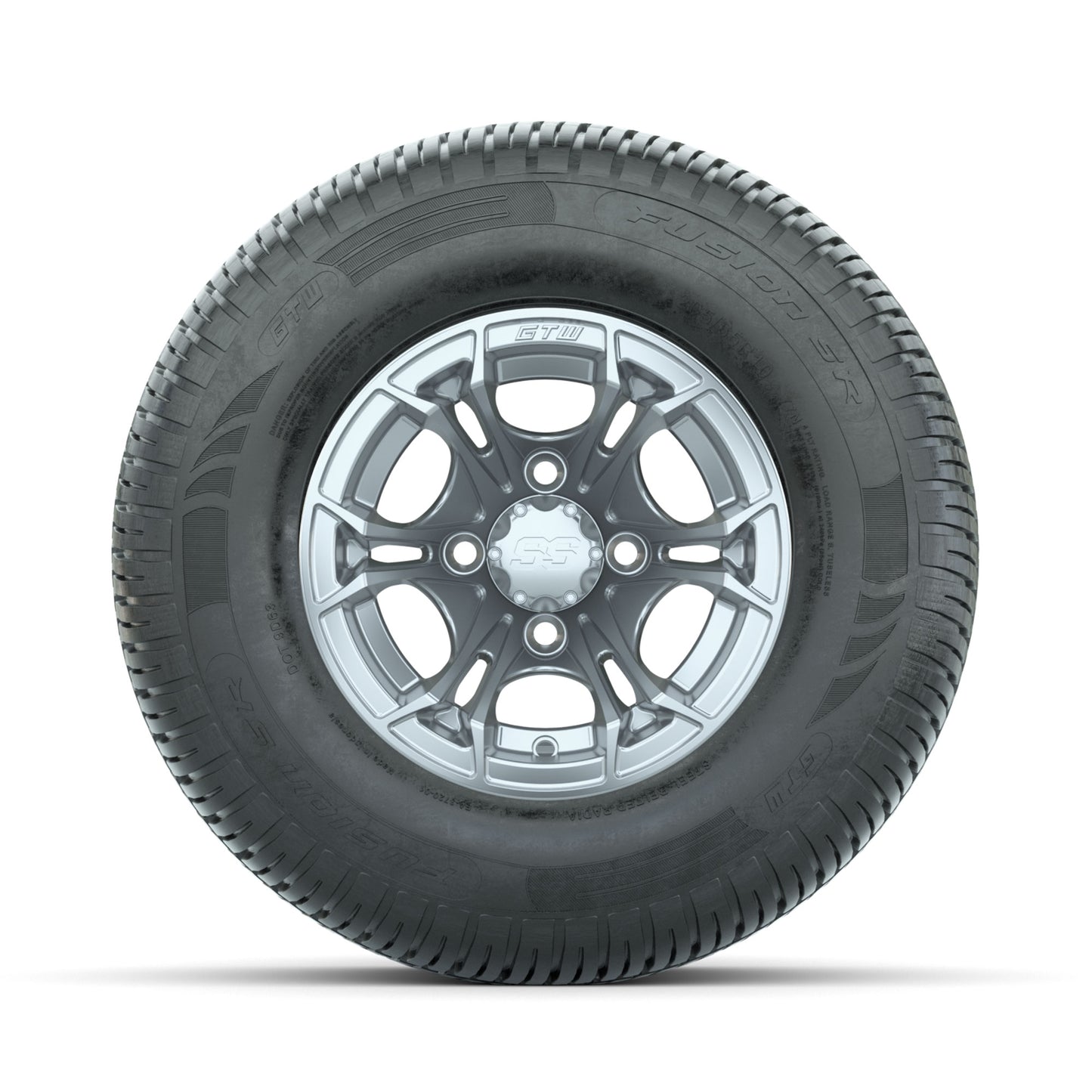 GTW Spyder Silver Brush 10 in Wheels with 205/65-R10 Fusion SR Steel Belted Radial Tires - Full Set