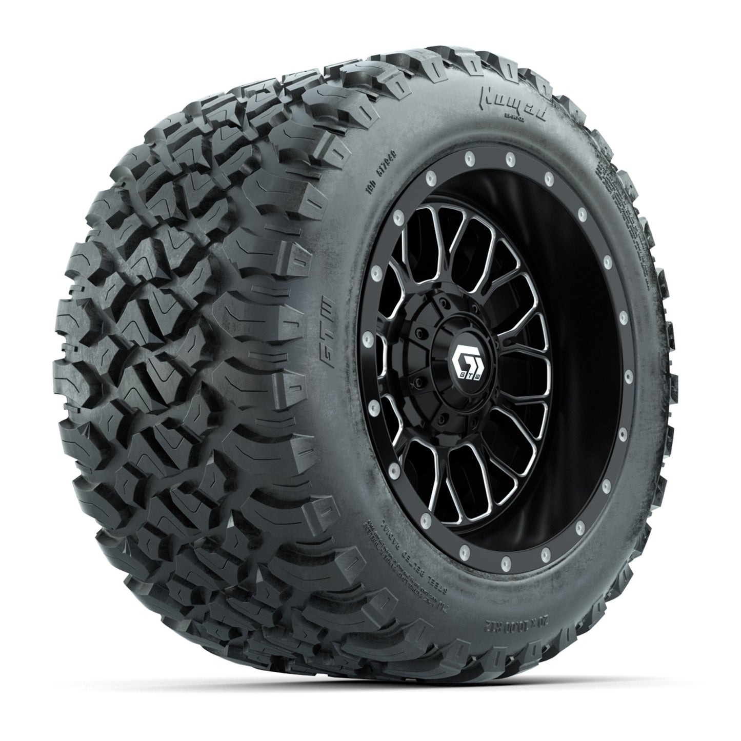 GTW® Helix Black/Machined 12 in Wheels with 20X10-12 Nomad Steel Belt Radial All-Terrain Tires – Full Set