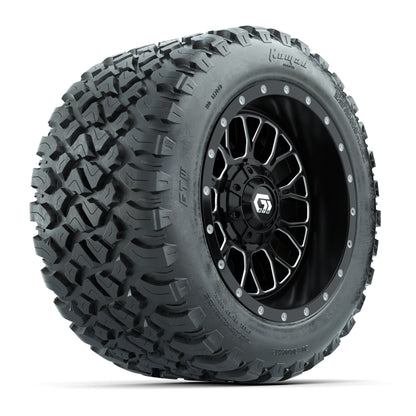 GTW® Helix Black/Machined 12 in Wheels with 20X10-12 Nomad Steel Belt Radial All-Terrain Tires – Full Set