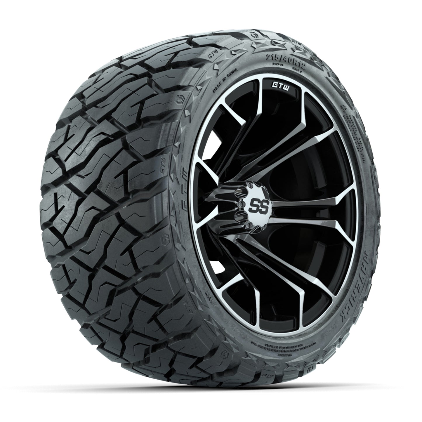 GTW Spyder Black/Machined 12 in Wheels with 215/40-R12 Maverick Low-Profile All-Terrain Tires – Full Set