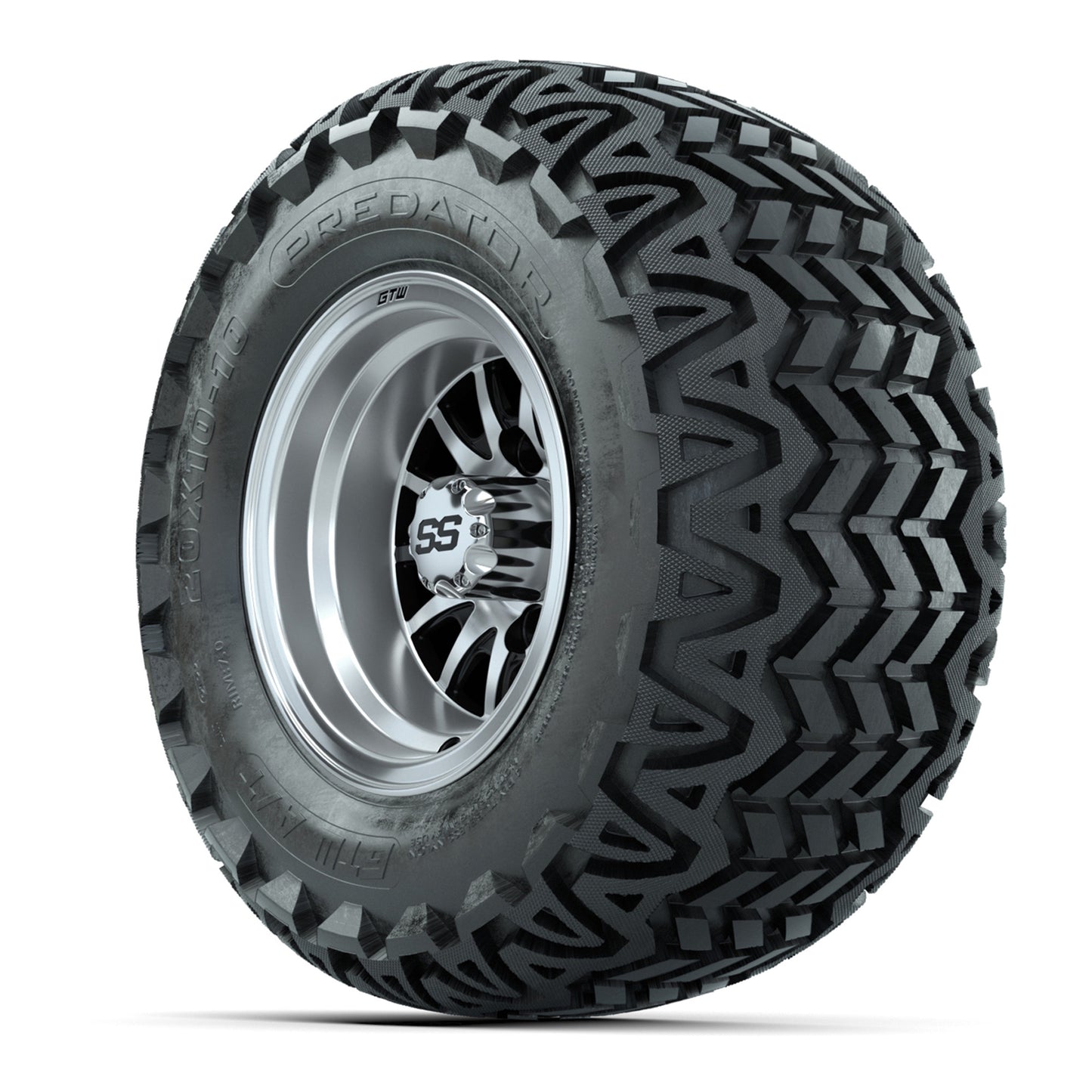 GTW Medusa Black and Machined Wheels with 20in Predator A-T Tires - 10 Inch