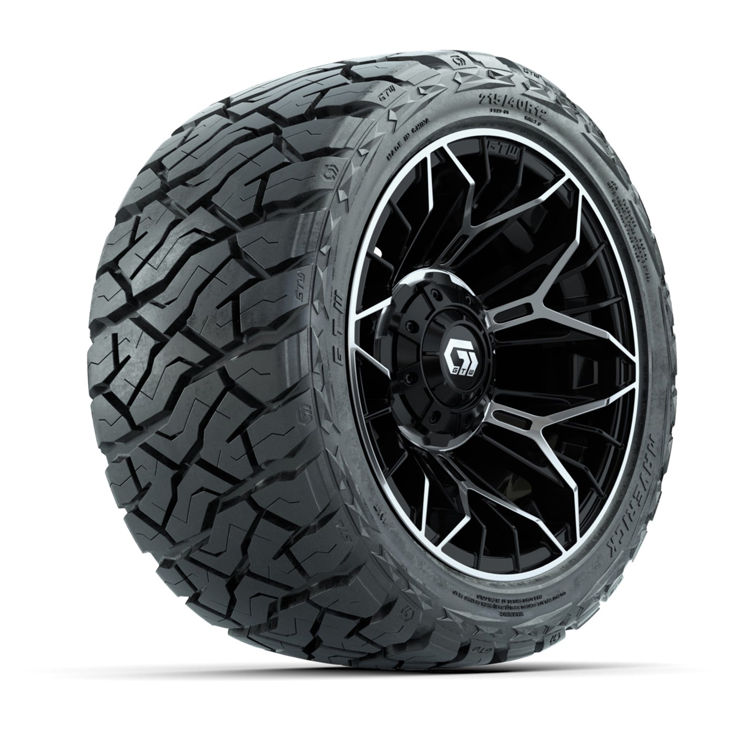 GTW Stellar Black/Machined 12 in Wheels with 215/40-R12 Maverick Low-Profile All-Terrain Tires – Full Set
