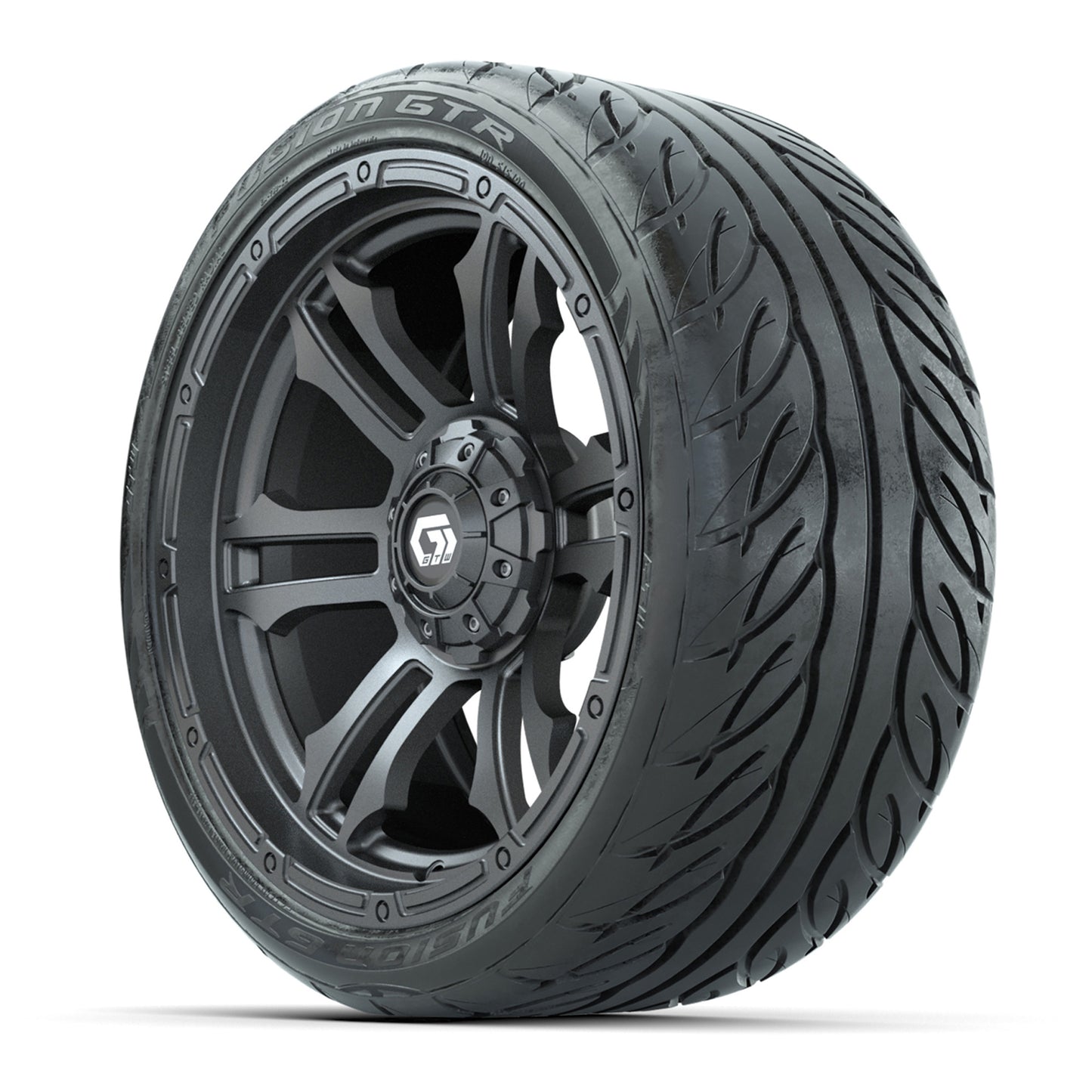 GTW® Shogun Gunmetal 15 in Wheels with 215/40-R15 Fusion GTR Steel Belted Street Tires – Full Set