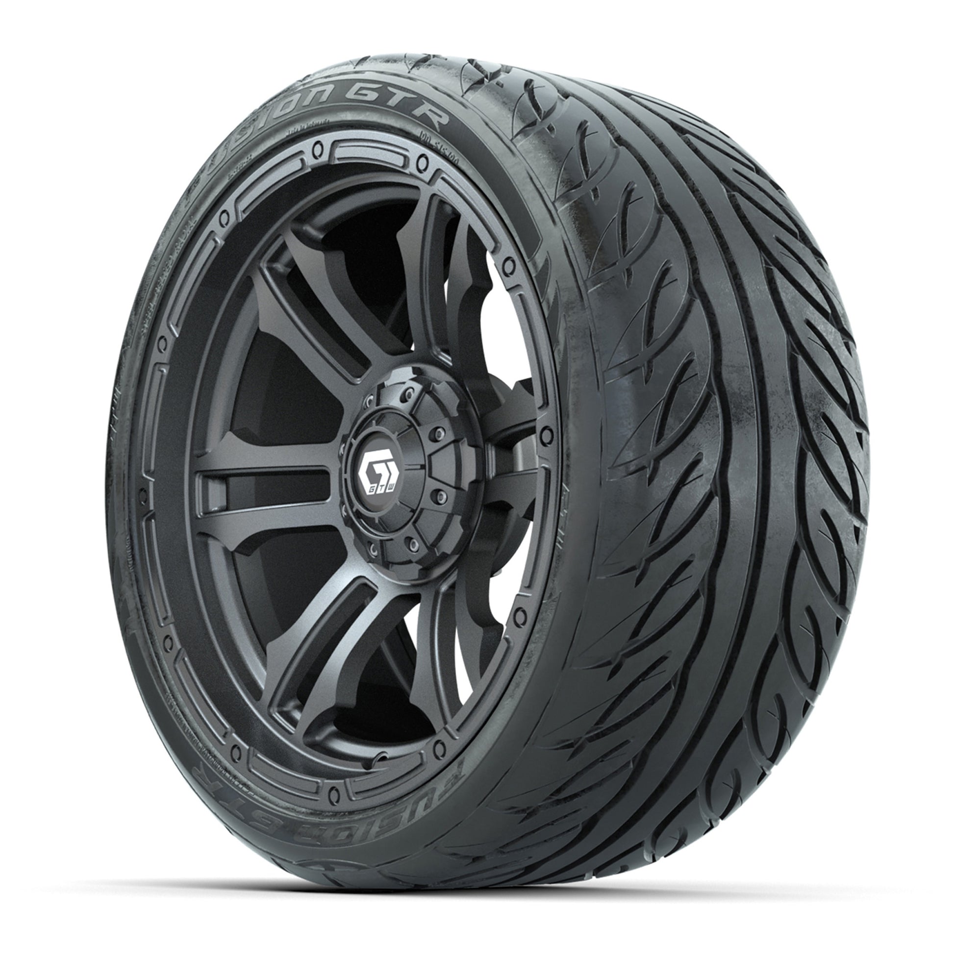 GTW® Shogun Gunmetal 15 in Wheels with 215/40-R15 Fusion GTR Steel Belted Street Tires – Full Set