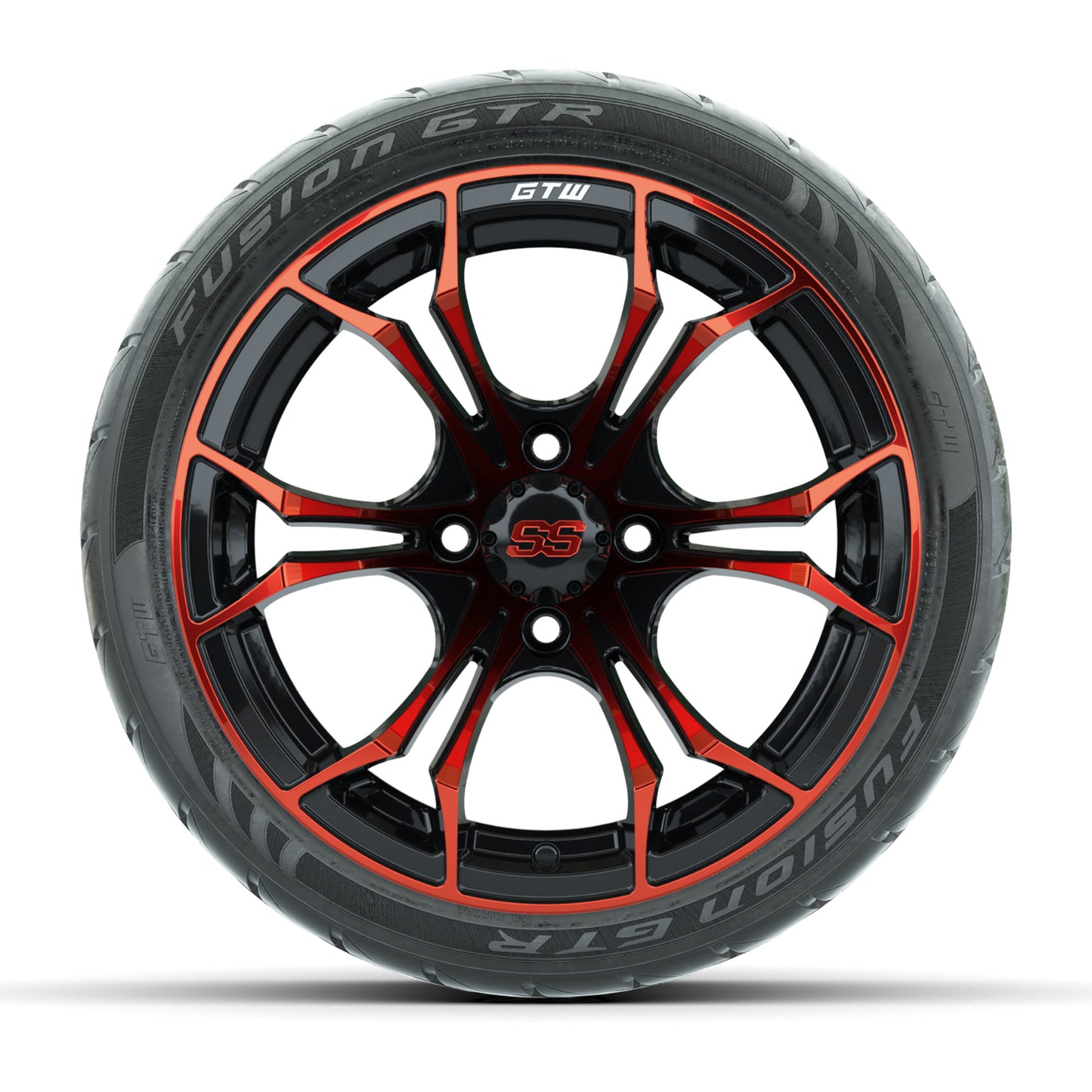 GTW Spyder Red/Black 14 in Wheels with 205/40-R14 Fusion GTR Street Tires – Full Set