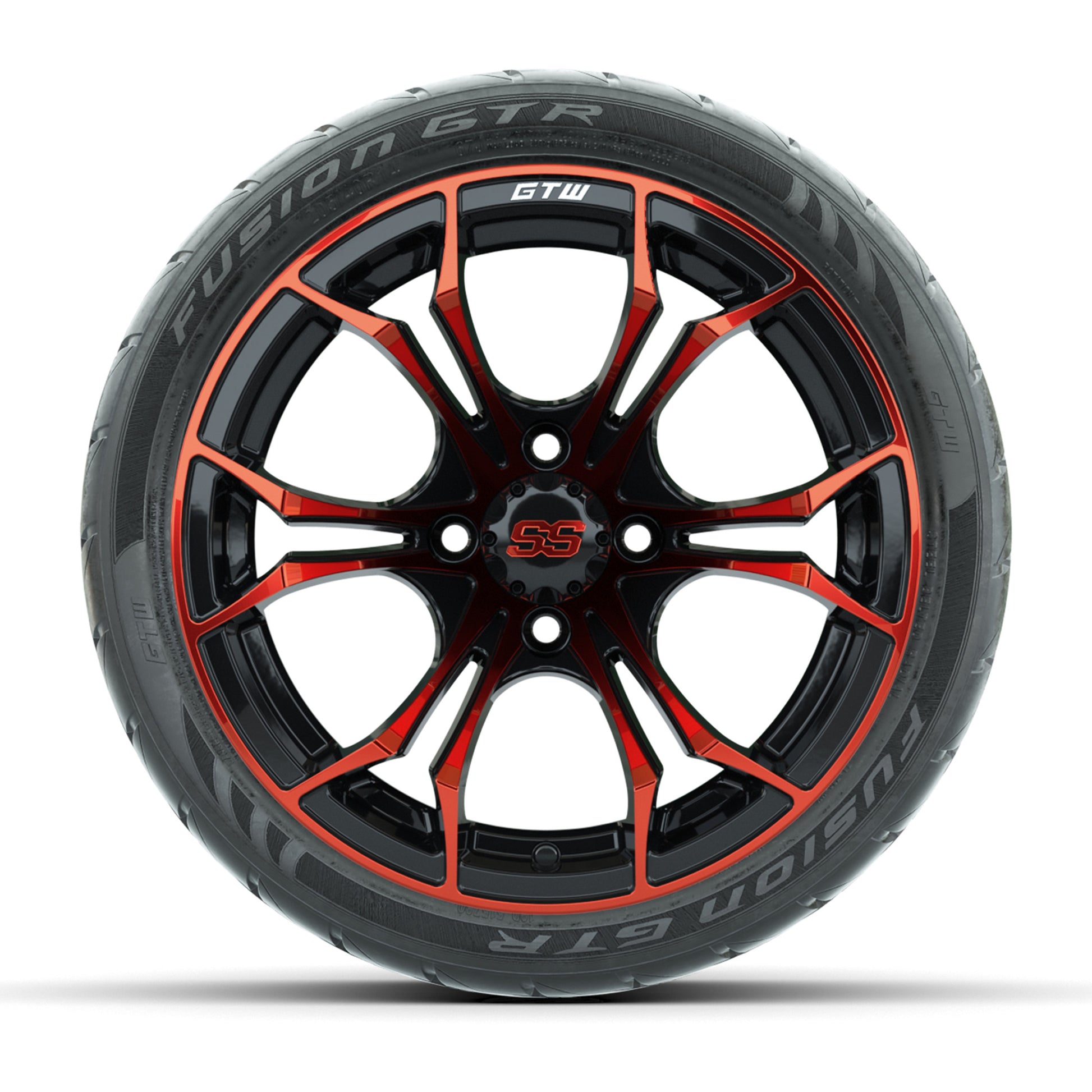 GTW Spyder Red/Black 14 in Wheels with 205/40-R14 Fusion GTR Street Tires – Full Set